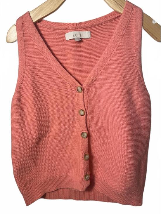 LOFT Sweaters - LOFT Knit Button Vest Top Womens Size Small Orange Coral Cottage Casual Fall